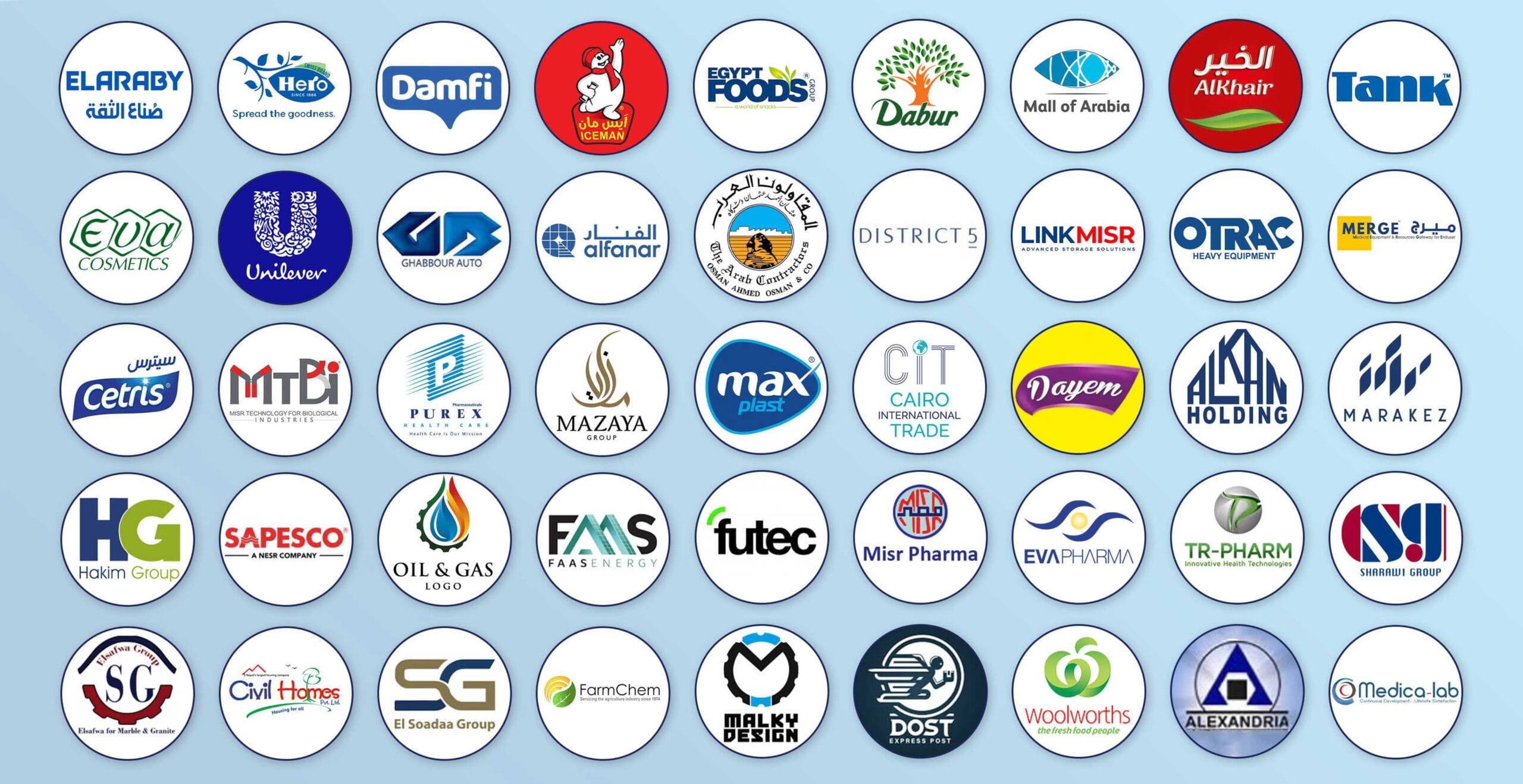 Logos of various clients, including Unilever, Dabur, and Egypt Foods. -Shipping Company in Egypt